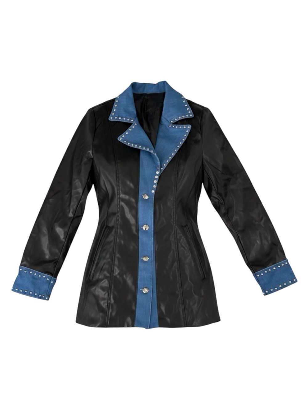Attrime Faux Leather & Denim Moto Jacket 
NWT Size Small